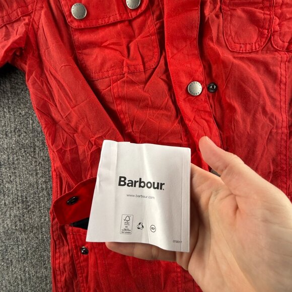 Barbour International Avonmouth Waxed Jacket Women Full Zip Red Size 4 USA Lined - Picture 16 of 16